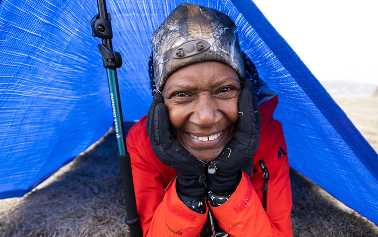 Selfie of a women in a tent. Visit outdoorafro.org